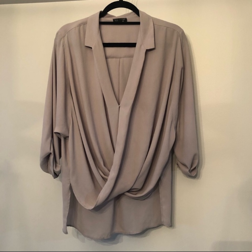 Topshop Grey High Low Blouse in size 6